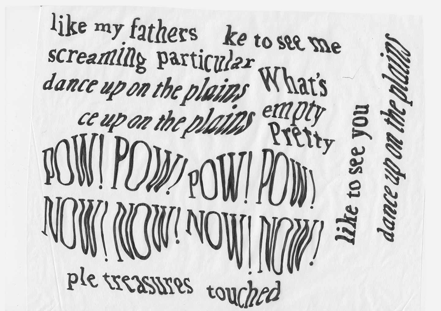 Scan of several warped words, hand drawn